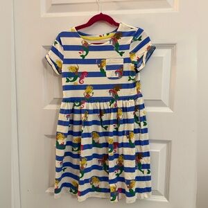 Mini Boden Blue and White Striped Dress with Mermaid Design
